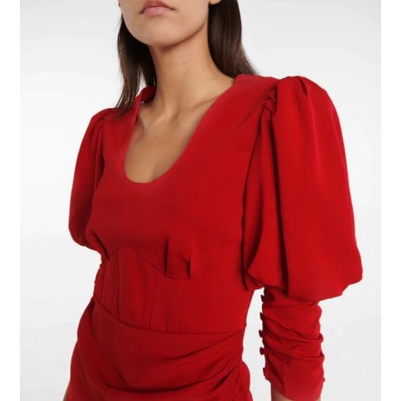 SELF-PORTRAIT Red Ruched GATHERED STRETCH-CREPE MIDI PARTY DRESS US 0 - Picture 2 of 16